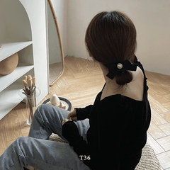 Buộc tóc cột tóc hình nơ đính đá đen cá tính hiện đại Mely T36