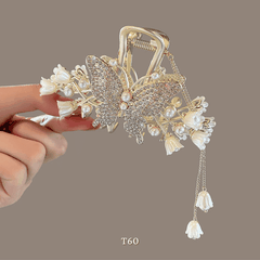 Kẹp tóc hình bướm đính đá hoa tulip phụ kiện tóc sang trọng hiện đại T60