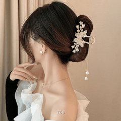 Kẹp tóc hình bướm đính đá hoa tulip phụ kiện tóc sang trọng hiện đại T60