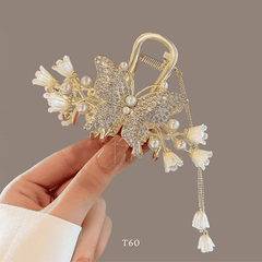 Kẹp tóc hình bướm đính đá hoa tulip phụ kiện tóc sang trọng hiện đại T60