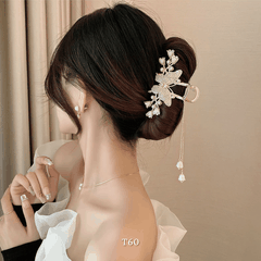 Kẹp tóc hình bướm đính đá hoa tulip phụ kiện tóc sang trọng hiện đại T60
