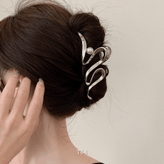 Kẹp tóc kim loại dạng xoắn phối ngọc trai nhân tạo phụ kiện tóc thời trang T64