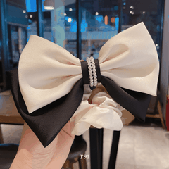 Buộc tóc nữ dạng nơ 2 tầng loại to vải lụa mịn phối ngọc trai nhân tạo thời trang -  T91