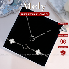 Bộ trang sức Thép Titan không gỉ cỏ 4 lá bạc + Hộp SET32