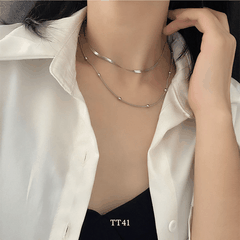 Dây chuyền nữ hạt bi nhỏ sợi đôi titan không đen gỉ phụ kiện trang sức unisex TT41