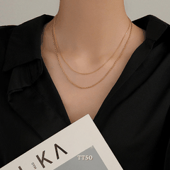 [KHÔNG ĐEN GỈ] Dây chuyền thép Titan thiết kế tối giản chuổi đôi dây vàng không phai màu TT50