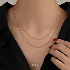[KHÔNG ĐEN GỈ] Dây chuyền thép Titan thiết kế tối giản chuổi đôi dây vàng không phai màu TT50