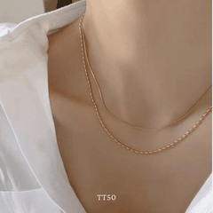 [KHÔNG ĐEN GỈ] Dây chuyền thép Titan thiết kế tối giản chuổi đôi dây vàng không phai màu TT50