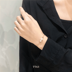 [KHÔNG ĐEN GỈ] Vòng tay thép Titan phối ngọc trai nhân tạo cao cấp phụ kiện thời trang - TT63