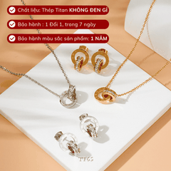 [KHÔNG ĐEN GỈ] Bộ dây chuyền, Vòng tay, Bông tai thép Titan la mã lồng khoen đá cao cấp thời trang - TT31