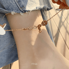 [KHÔNG ĐEN GỈ] Lắc chân thép Titan mạ vàng hình đồng xu kết hợp với chuông  - TT66