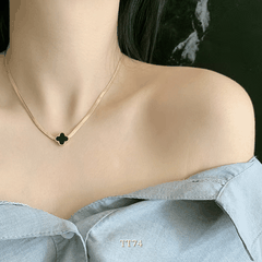 [KHÔNG ĐEN GỈ] Dây chuyền thép Titan mạ vàng thiết kế cỏ 4 lá mặt đen dây bảng to phụ kiện thời trang - TT74