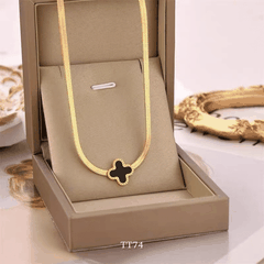 [KHÔNG ĐEN GỈ] Dây chuyền thép Titan mạ vàng thiết kế cỏ 4 lá mặt đen dây bảng to phụ kiện thời trang - TT74
