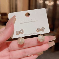 Bông tai nơ đính đá thời trang nữ tính dịu dàng Mely VV100