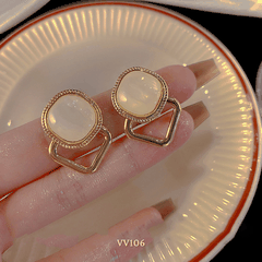 Bông tai nữ hình vuông hạt đá to sang trọng hiện đại thời trang VV106