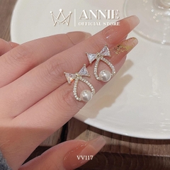 Bông tai nữ hình nơ phối ngọc trai nhân tạo sang trọng hiện đại VV117