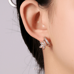 Bông tai nữ hình hoa đính đá cao cấp dạng xoắn ôm sát tai phụ kiện thời trang VV135