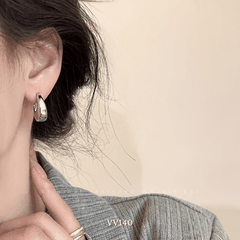 Bông tai bạc bóng nữ hình C mang phong cách tối giản thời trang Hàn Quốc VV140