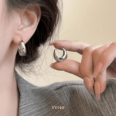 Bông tai bạc bóng nữ hình C mang phong cách tối giản thời trang Hàn Quốc VV140
