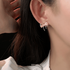 Bông tai nữ hình nơ đính đá hồng cao cấp phong cách nhẹ nhàng nữ tính thời trang VV142