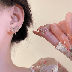 Bông tai nữ hình nơ đính đá hồng cao cấp phong cách nhẹ nhàng nữ tính thời trang VV142
