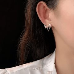 Bông tai nữ hình nơ đính đá hồng cao cấp phong cách nhẹ nhàng nữ tính thời trang VV142