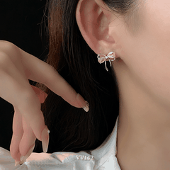 Bông tai nữ hình nơ đính đá hồng cao cấp phong cách nhẹ nhàng nữ tính thời trang VV142