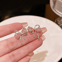 Bông tai nữ hình nơ đính đá hồng cao cấp phong cách nhẹ nhàng nữ tính thời trang VV142