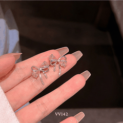 Bông tai nữ hình nơ đính đá hồng cao cấp phong cách nhẹ nhàng nữ tính thời trang VV142