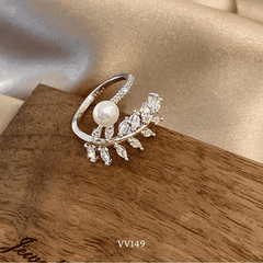 Nhẫn nữ hình lá Oliu đính đá cao cấp có thể tùy chỉnh size theo tay - VV149