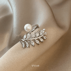 Nhẫn nữ hình lá Oliu đính đá cao cấp có thể tùy chỉnh size theo tay - VV149
