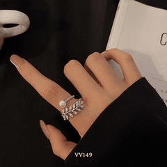 Nhẫn nữ hình lá Oliu đính đá cao cấp có thể tùy chỉnh size theo tay - VV149