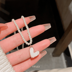 Dây chuyền ngọc trai nhân tạo hình tim sợi nhỏ tinh tế sang trọng - VV153