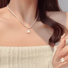 Dây chuyền ngọc trai nhân tạo hình tim sợi nhỏ tinh tế sang trọng - VV153