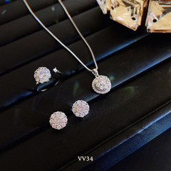 Bộ trang sức dây chuyền bông tai zircon đá xoay cao cấp SET10 VV34-1 VV34-2 VV34-3