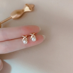 Bông tai nữ ngọc trai nhân tạo nhỏ đính đá basic đơn giản thanh lịch VV63
