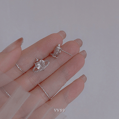Bông tai nữ hình tim đính đá thời trang hiện đại Mely VV89