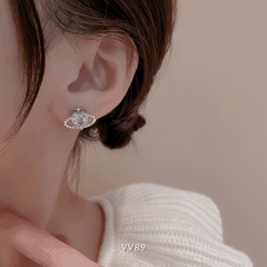 Bông tai nữ hình tim đính đá thời trang hiện đại Mely VV89