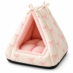 Nhà đệm thú cưng hình nhà lều (thắt nơ) 42*35*38cm