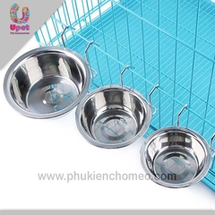 SP126 - Bát inox treo chuồng có giá đỡ