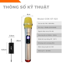 Micro không dây COK ST-123 chống hú, lọc âm cực đỉnh cân mọi dàn karaoke, loa kéo