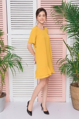 Váy xuông đơn sắc cộc tay