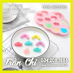 VT1473 - Khuôn silicone vỉ Cầu vồng, Mây, Mưa 11c (21/11)