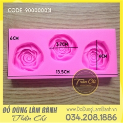 Khuôn silicone hoa Hồng nở xòe vỉ 3c