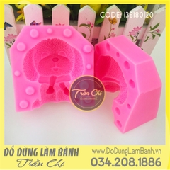 Khuôn silicone Chó bông nơ đứng (2 mảnh)