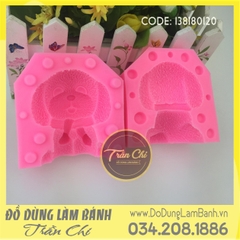 Khuôn silicone Chó bông nơ đứng (2 mảnh)