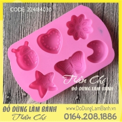 Khuôn silicone vỉ Bướm, bọ, trăng sao, tim, hoa 6c