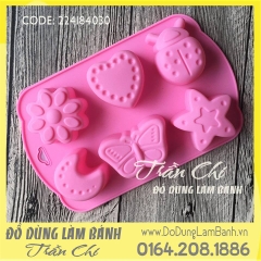 Khuôn silicone vỉ Bướm, bọ, trăng sao, tim, hoa 6c