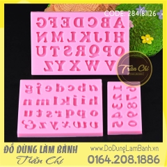 Khuôn silicone set 3 khuôn: chữ in, thường, số - Size nhỏ