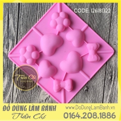 Khuôn silicone vỉ Trái tim, hoa, nơ VUÔNG 8c